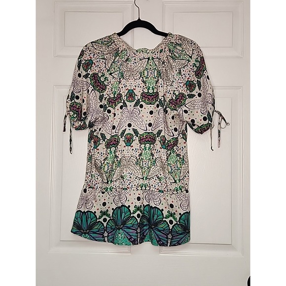 Trinity Anthropologie 100% Silk Blue & Green Butterflys Short Sleeve Top Fairy - Picture 6 of 10